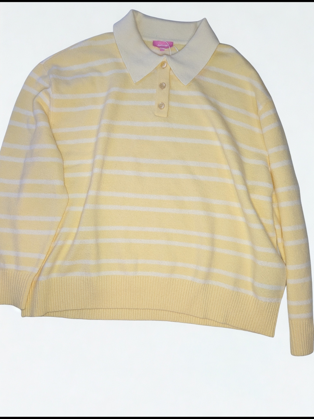 Women's Yellow Striped Polo Sweater
